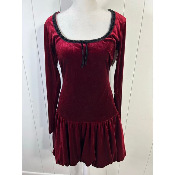 ALEXIA ADMOR Rach Velvet Scoopneck Lace Insert Dress in Burgandy. Size S. NWOT - Picture 5 of 9